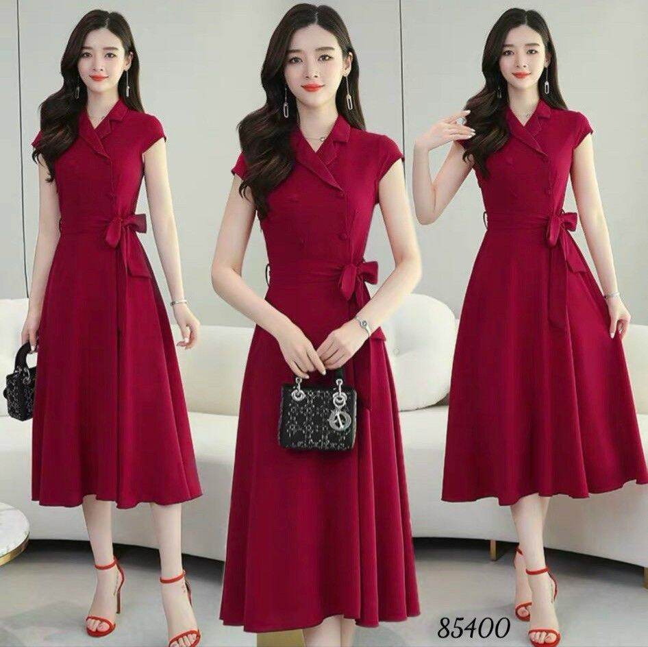 Đầm xòe dự tiệc cổ vest cột eo sang trọng