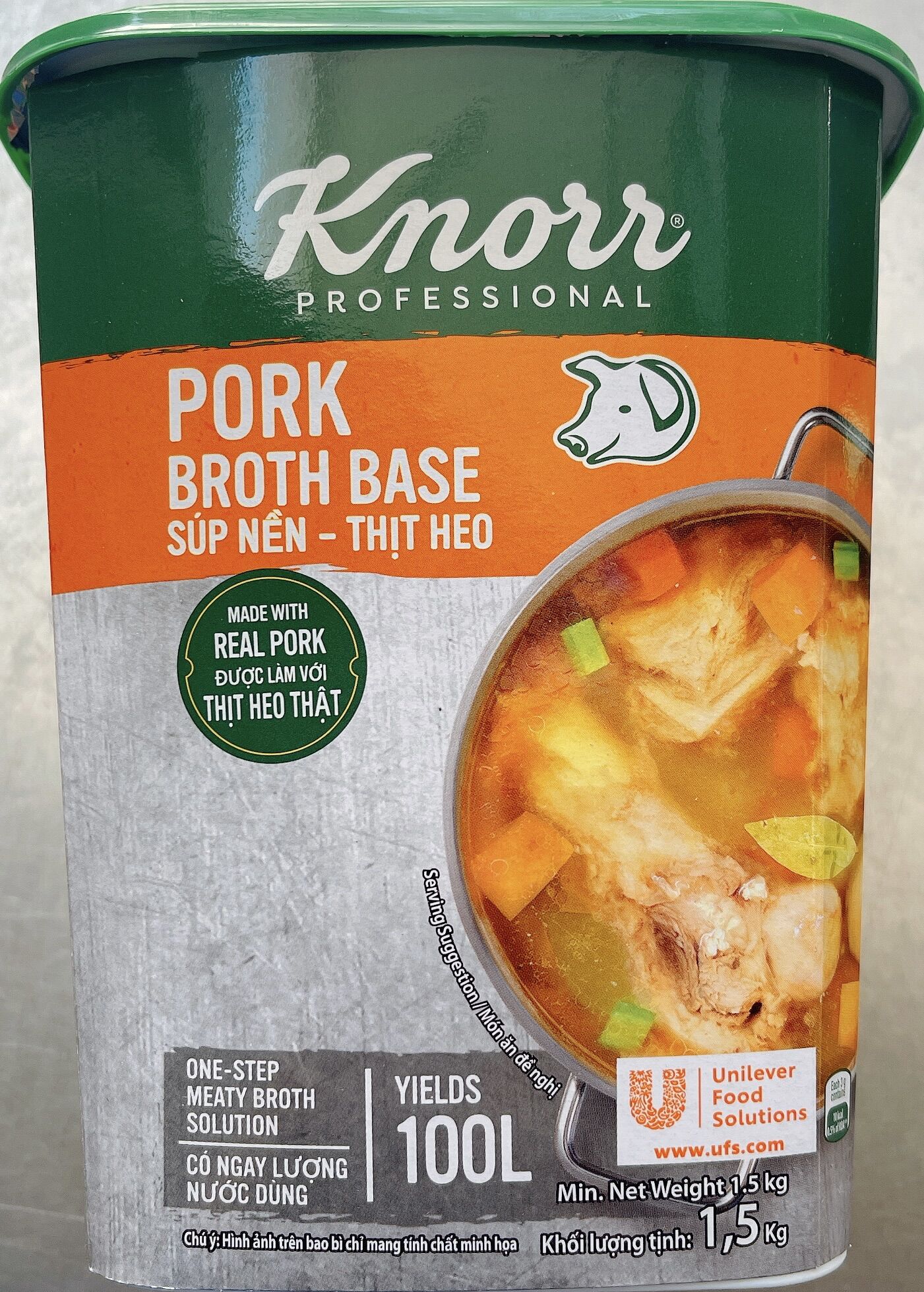 Súp nền thịt heo Knorr -1,5kg - được làm từ thịt heo chất lượng, với đầy đủ gia vị thơm ngon, mang đến cho bạn giải pháp nước dùng đậm vị thịt, dậy mùi thơm.