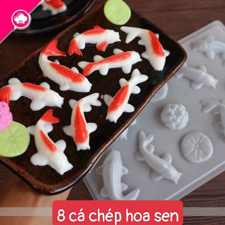 Khuôn nhựa 8 cá chép hoa sen làm thạch rau câu