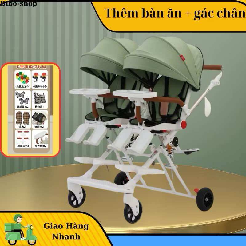 Xe đôi đẩy em bé đôi nhẹ có thể ngồi và nằm- gấp gọn khi đi du lịch ( sẵn hàng) - 4