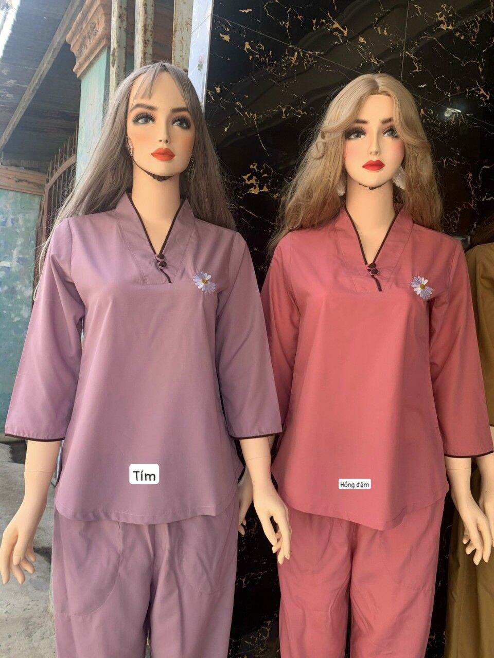 Đồ bộ đi chùa#đồ lam nữ#hoa cúc