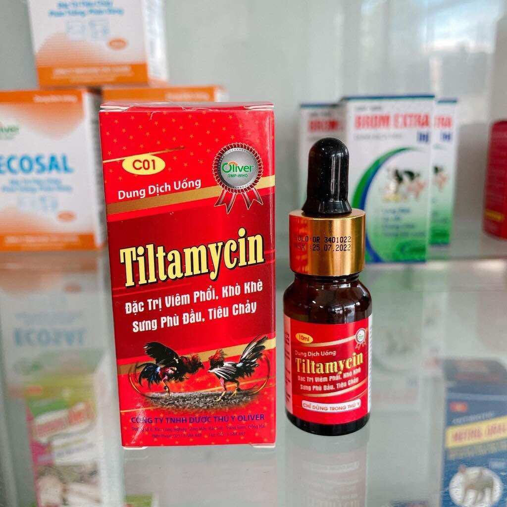 Tiltamycin 10% viêm phổi, khò khè, sưng phù đầu, tiêu chảy gà đá 10ml