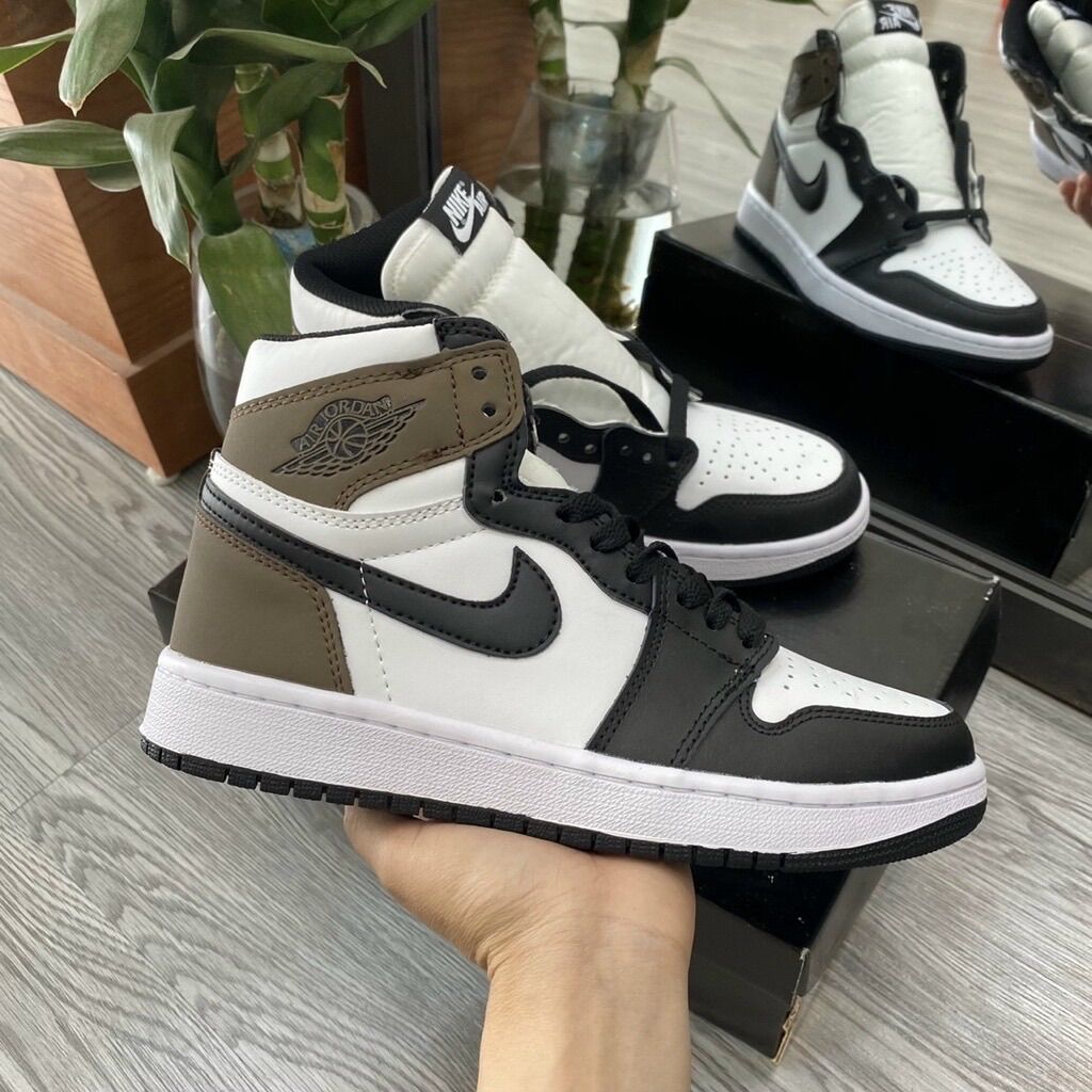 Giầy thể thao sneaker nam nữ jordan cổ cao nâu trắng - thời trang plus - NJC8