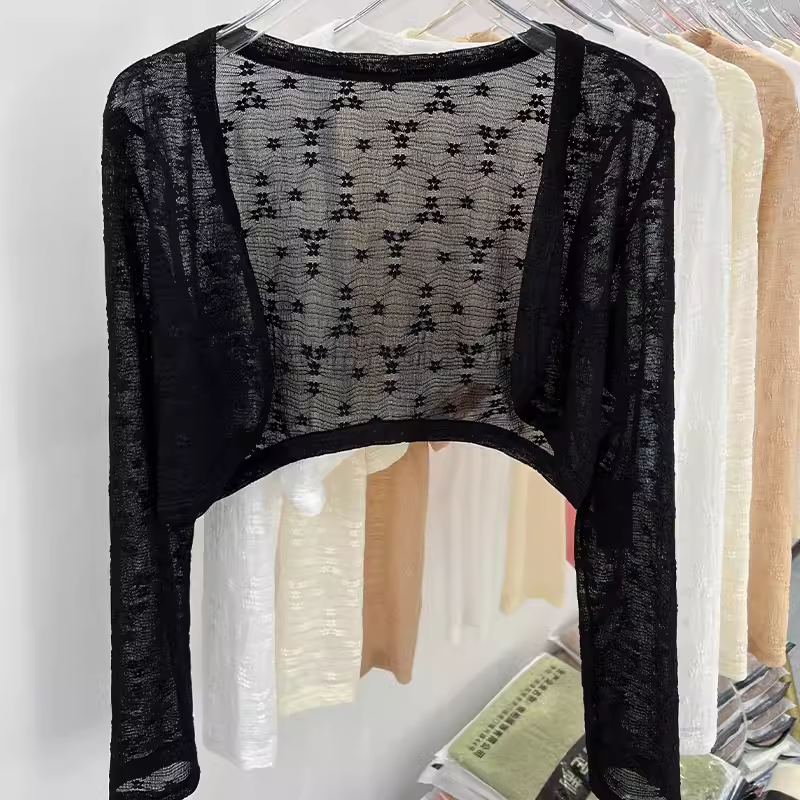 Áo Len Cardigan Tay Dài Ngắn Mùa Hè Cho Nữ Áo Khoác Ngoài Mỏng Bằng Vải Chiffon Áo Khoác Ngoài Kiểu 