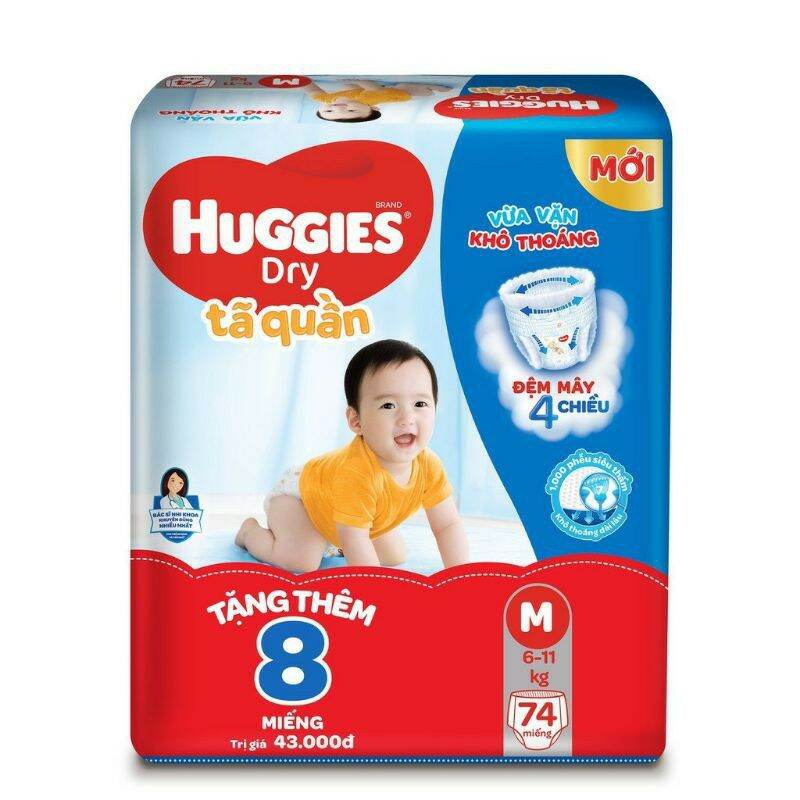(CỘNG 8 MIẾNG) Bỉm Quần Huggies M74+10/L68+8/XL62+8(đệm mây co dãn 4 chiều)