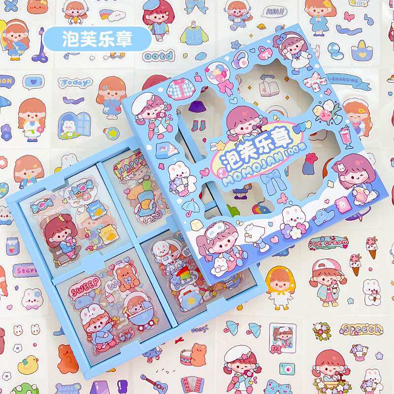 Hộp 100 tấm sticker nhãn dán trang trí MOMO