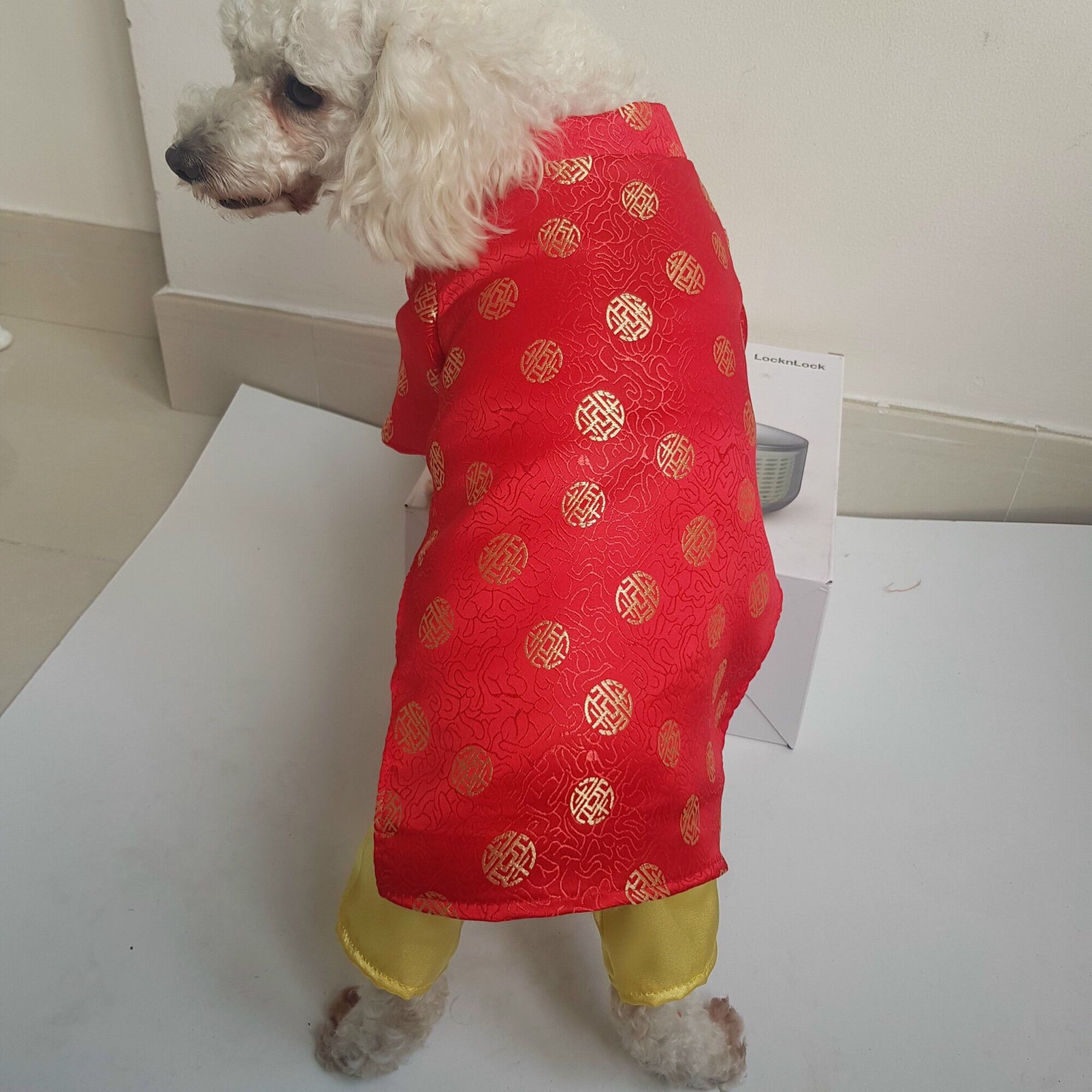 Áo mặc tết  màu đỏ may mắn cho thú cưng