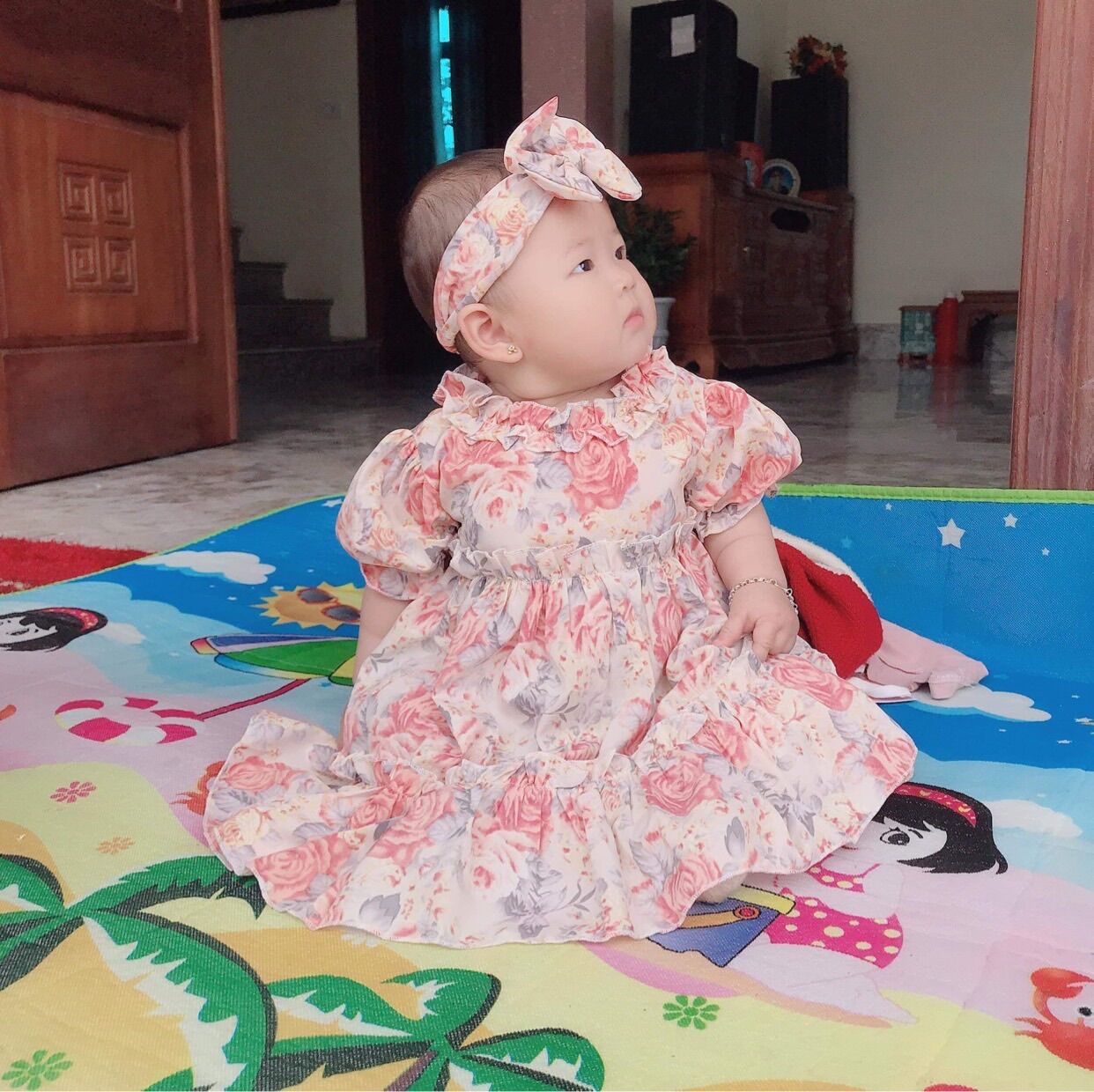 Váy Hồng Phai Bé Gái 4 Đến 28kg Chất Lụa Mềm Mát V021