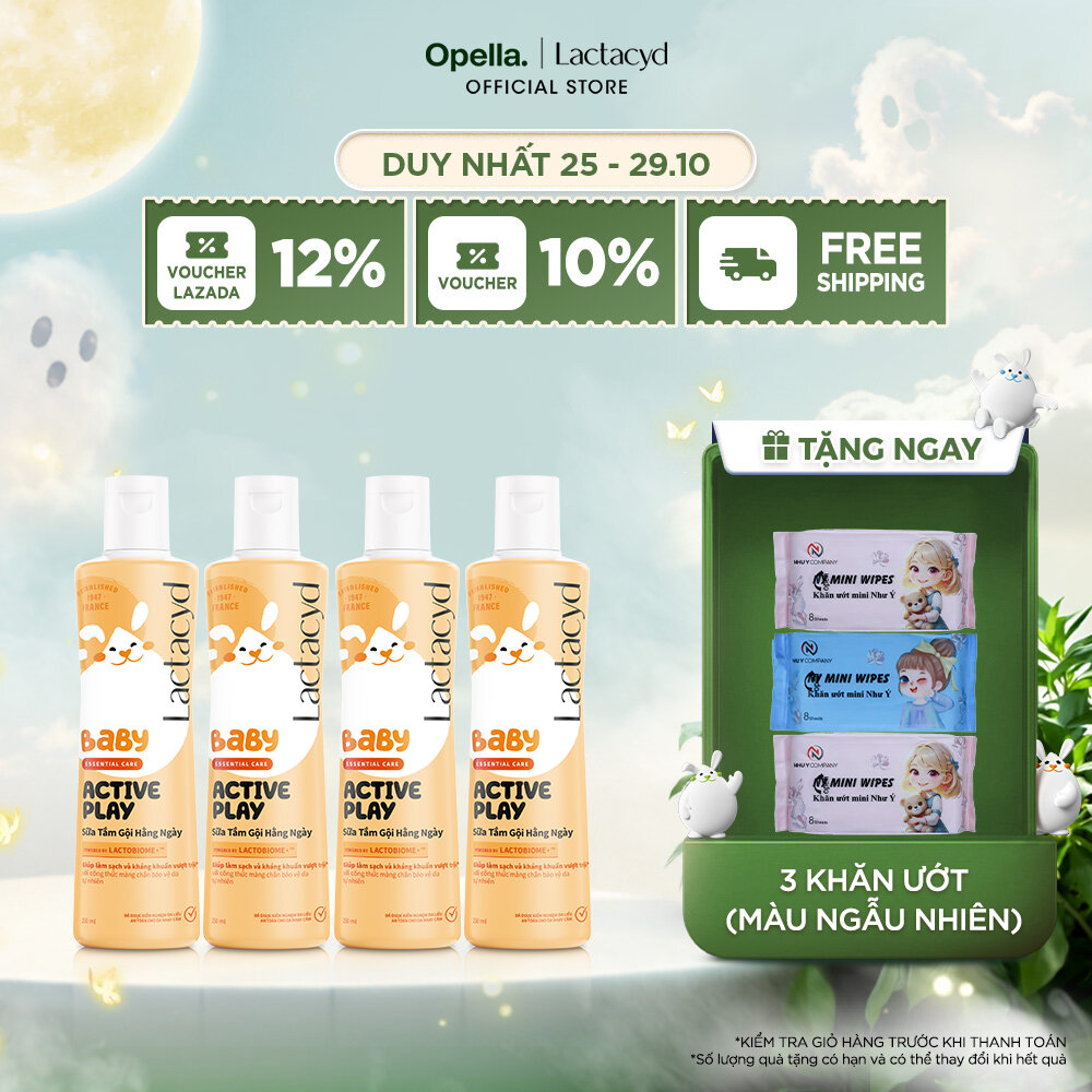 Bộ 4 Sữa Tắm Gội Hằng Ngày Cho Bé Lactacyd Baby Active Play, Giúp Đề Kháng Da Và Bảo Vệ Bé Khỏi Vi Khuẩn 250ml