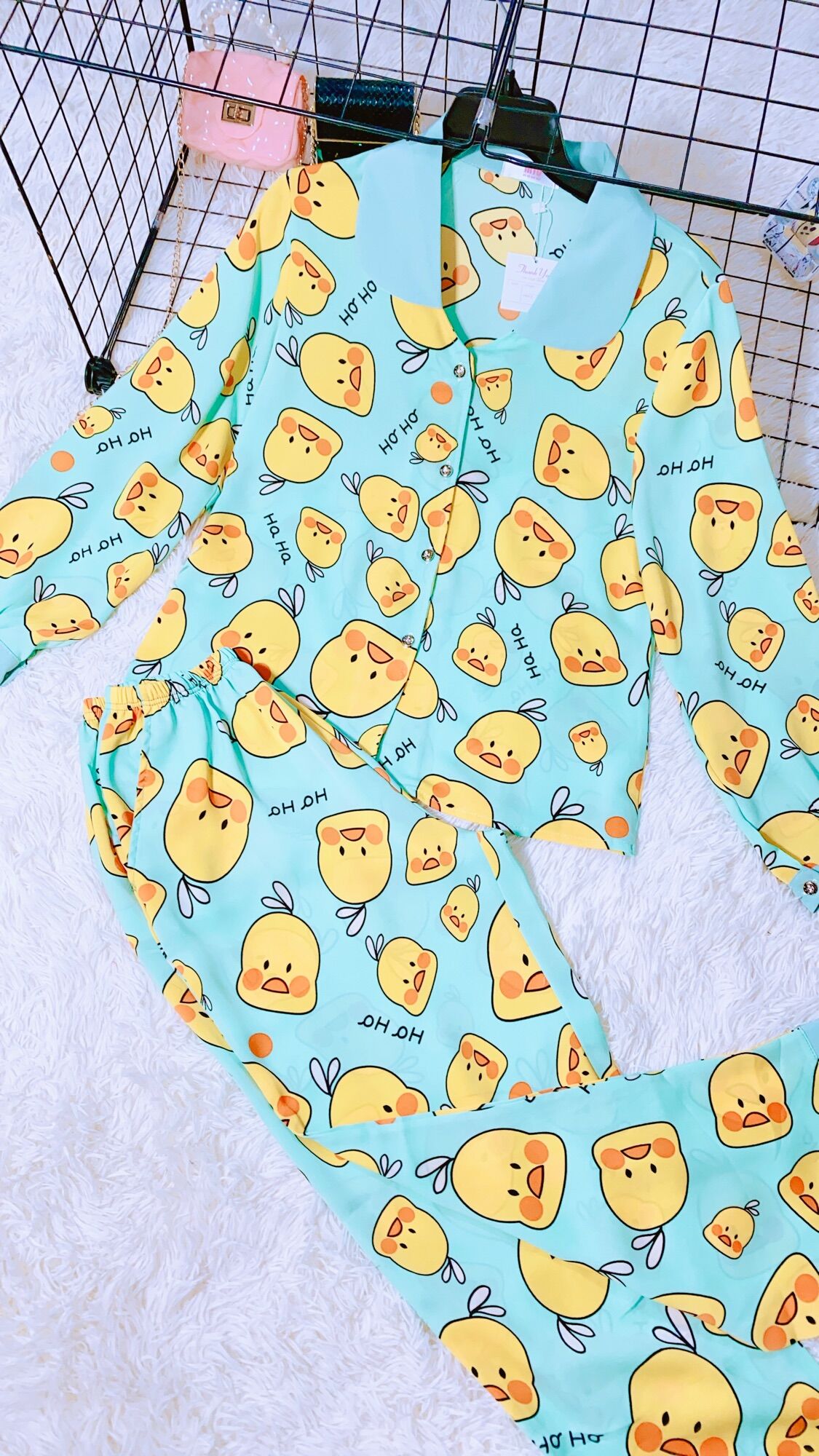 Bộ Lụa Mango Pyjama Vịt Ú Tay Dài Quần Dài dưới 58kg
