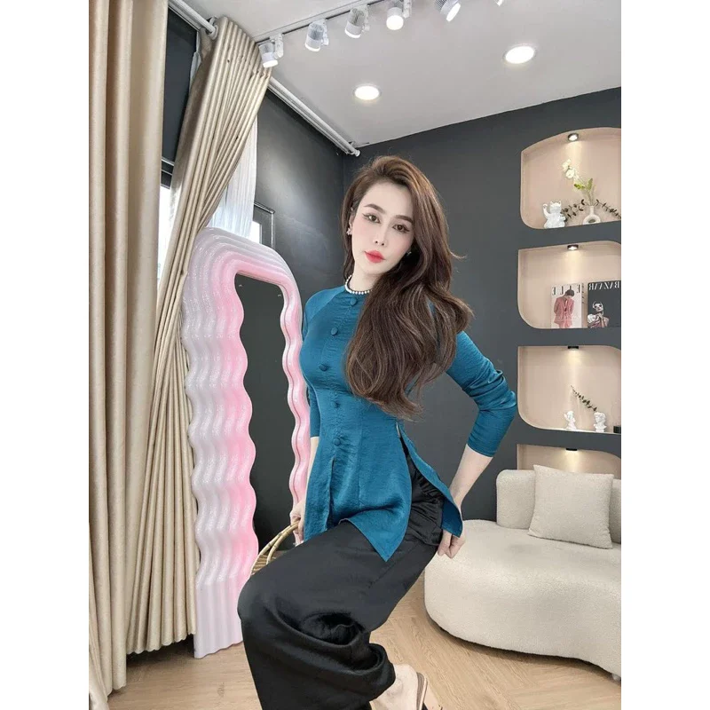 Bộ bà bà cổ ngọc tay dài chất lụa tuyết nhung mền mịn mát