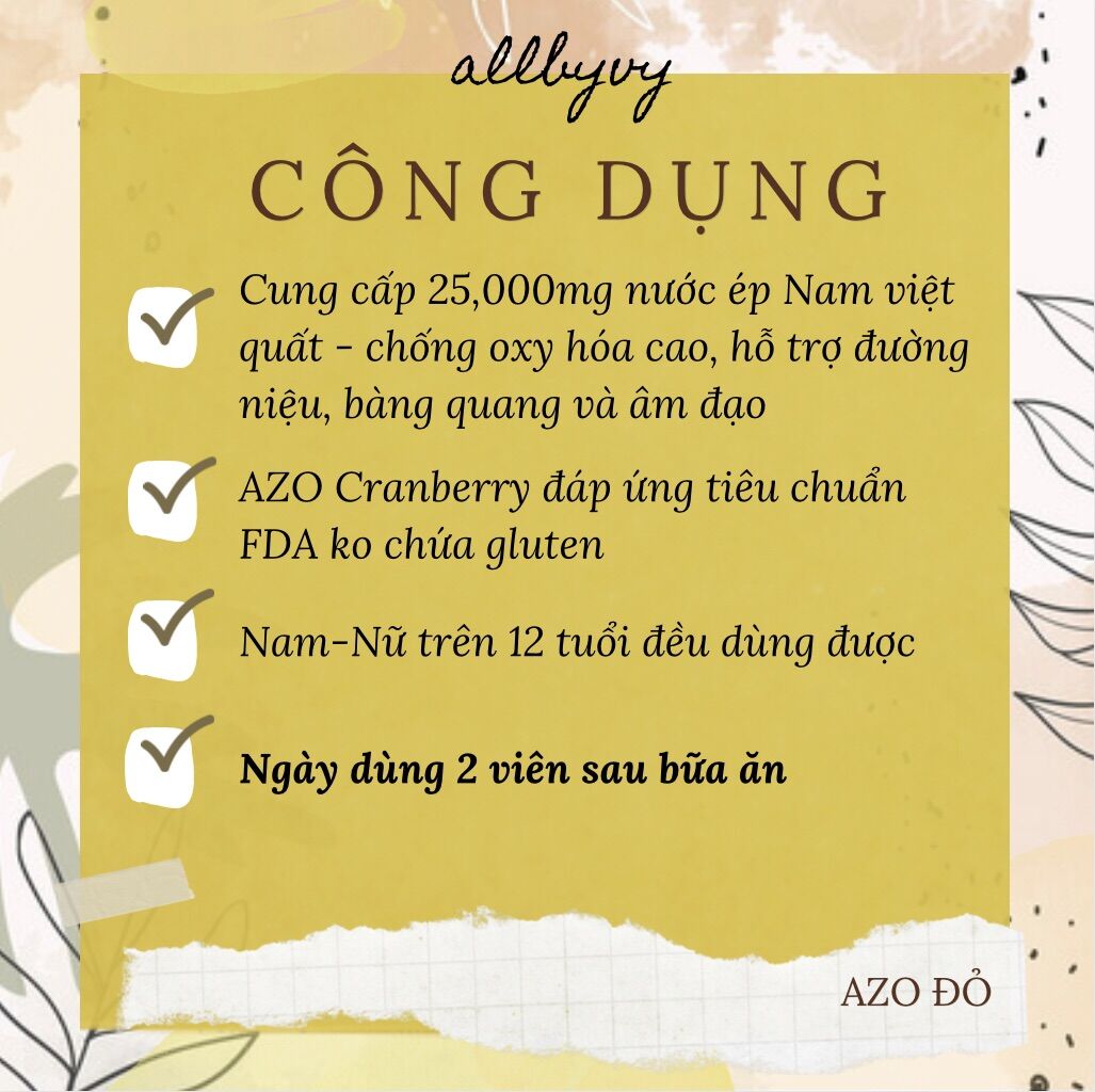 allbyvy | Azo Cranberry (dạng kẹo 40 viên)