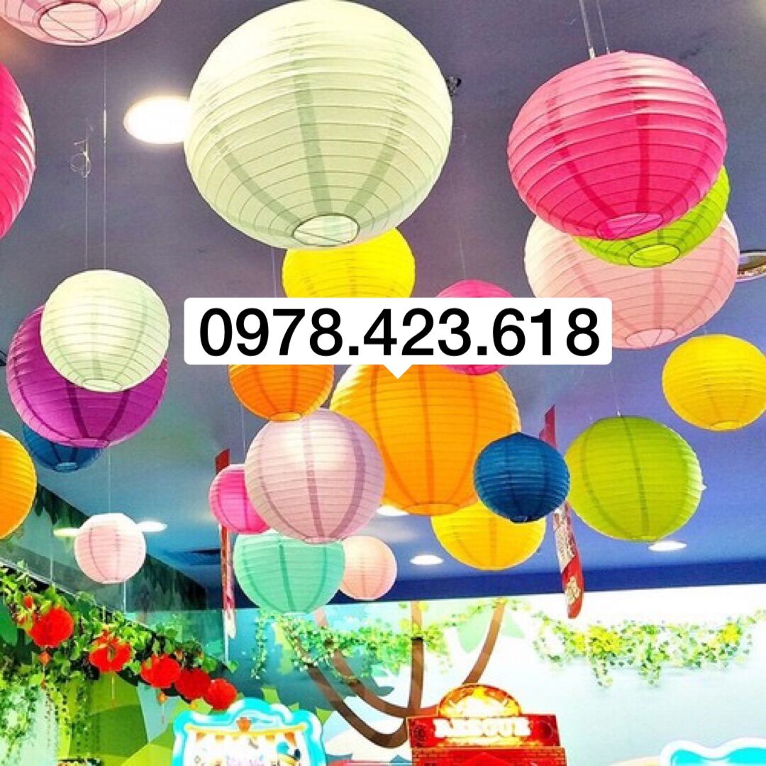 Lồng đèn giấy 30cm trang trí Tết -đèn lồng giấy cầu tròn đủ màu sắc decor studio, Lễ Hội Lồng đèn
