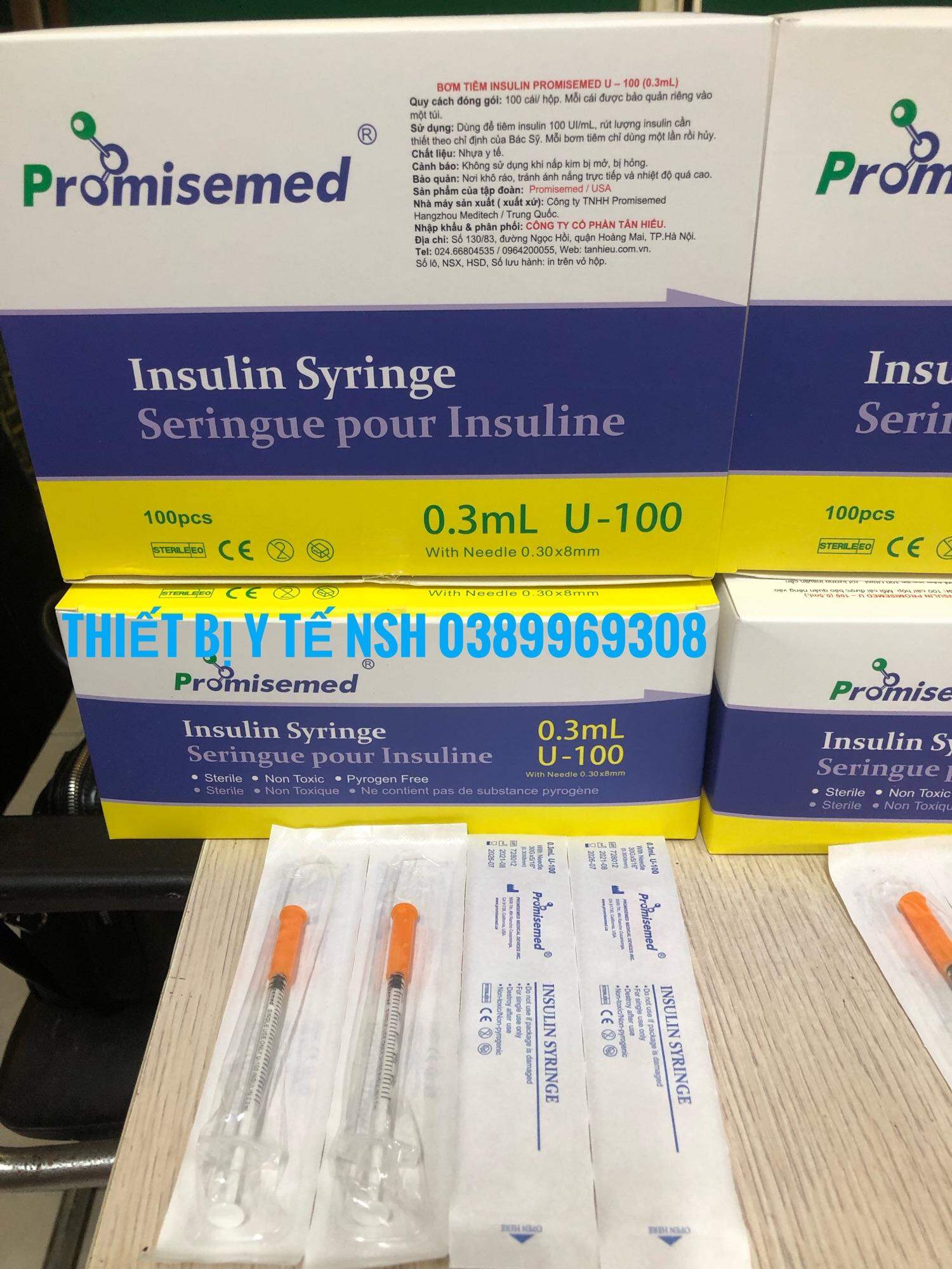 Bơm kim tiêm tiểu đường insulin Promisemed 0.3ml U-100 ( đầu kim bé 0,3x8mm), bơm kim tiêm Insulin tiểu đường 0.3mL SHORT NEEDLE 0.3ML/U100 - đái tháo đường hộp 100c Bơm Tiêm tiểu đường Promisemed 0,3ML 100iu