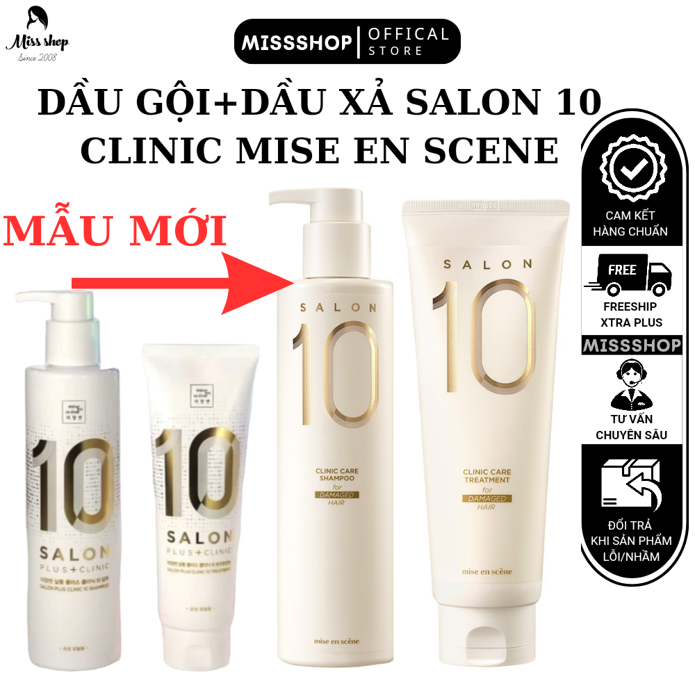 Dầu Gội VÀ Dầu Xả Cho Tóc Hư Tổn Mise En Scene Salon Plus Clinic 10 Shampoo For