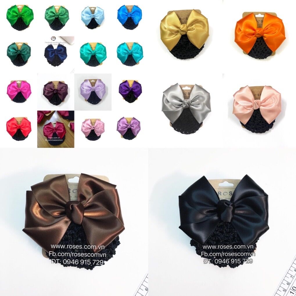 Kẹp lưới búi roses/ roses women hair bun cover net snood hairnet bowknot decor bank clerk