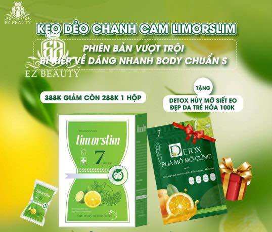 Kẹo Dẻo Chanh Giảm Cân LimorSlim 1 hộp 7 goi kèm detox mẫu mới