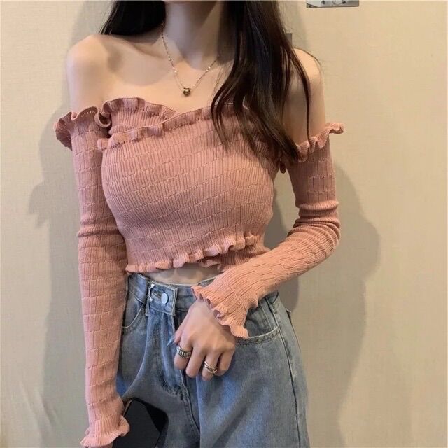 Áo trễ vai croptop chéo ngực