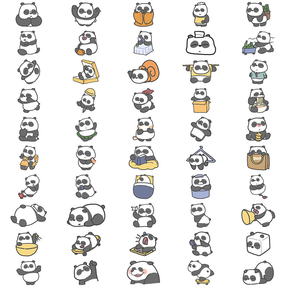 Set 90 miếng sticker hình dán chống nước gấu trúc panda