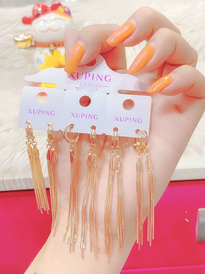 Bông tai mì xuping kiểu 3 tua mạ vàng 18k cao cấp mẫu mới siêu bền đẹp