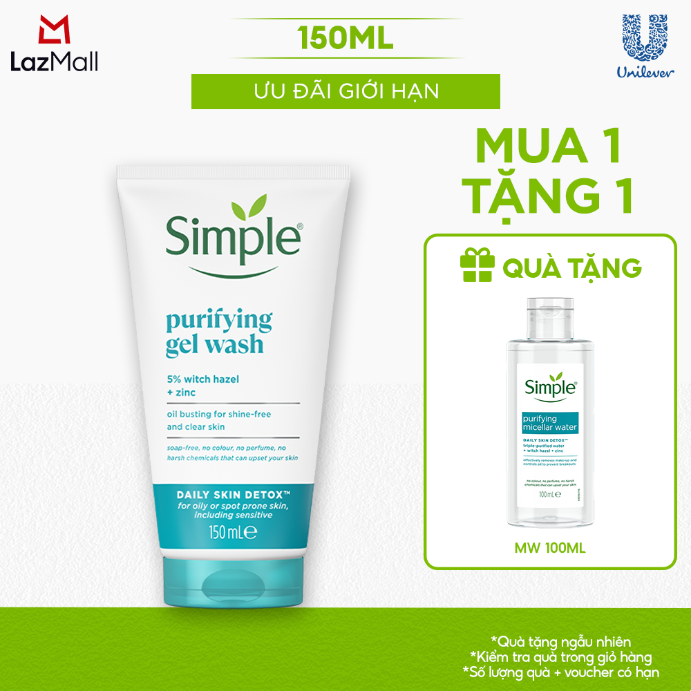 Sữa rửa mặt Simple giúp kiềm dầu ngừa mụn cho da mụn nhạy cảm  không chứa xà phòng 150ml [CHÍNH HÃNG ĐỘC QUYỀN]