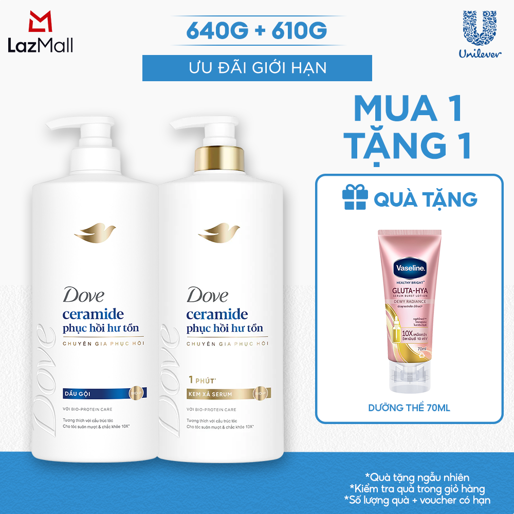 Combo Dầu Gội, Kem Xả Dove Ceramide Phục hồi hư tổn 640g, 610g (bao bì tùy đợt nhập hàng)