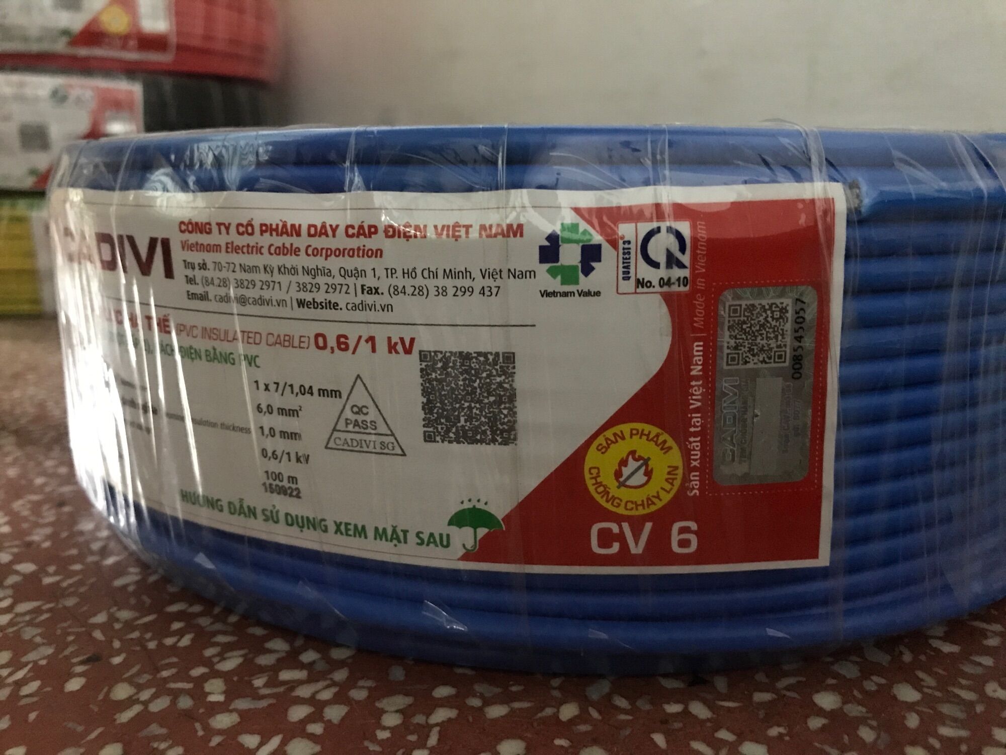 Dây điện Cadivi 6.0 đơn 7 sợi (cuộn 100 mét)