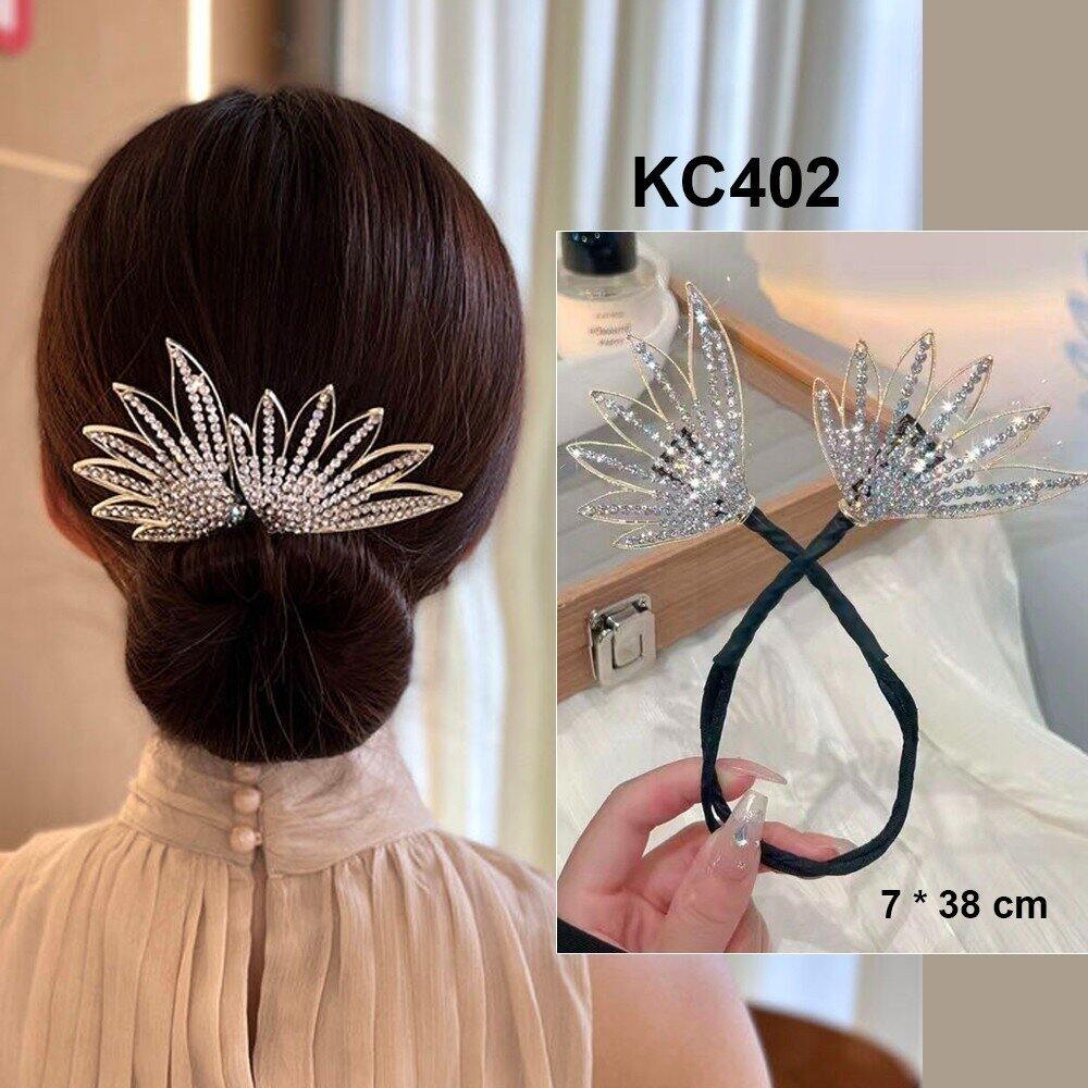 Goti phụ kiện tóc dành cho nữ - kẹp búi tóc, dụng cụ tạo kiểu tóc thắt nơ bằng sắt hình 2 lá hạt nơ đính đá kc401