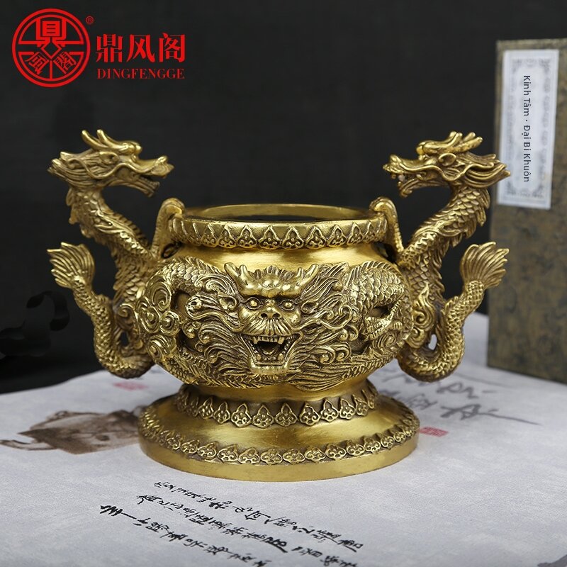 DINGFENGGE | Bronze Dragon Ear Three-legged Incense Burner