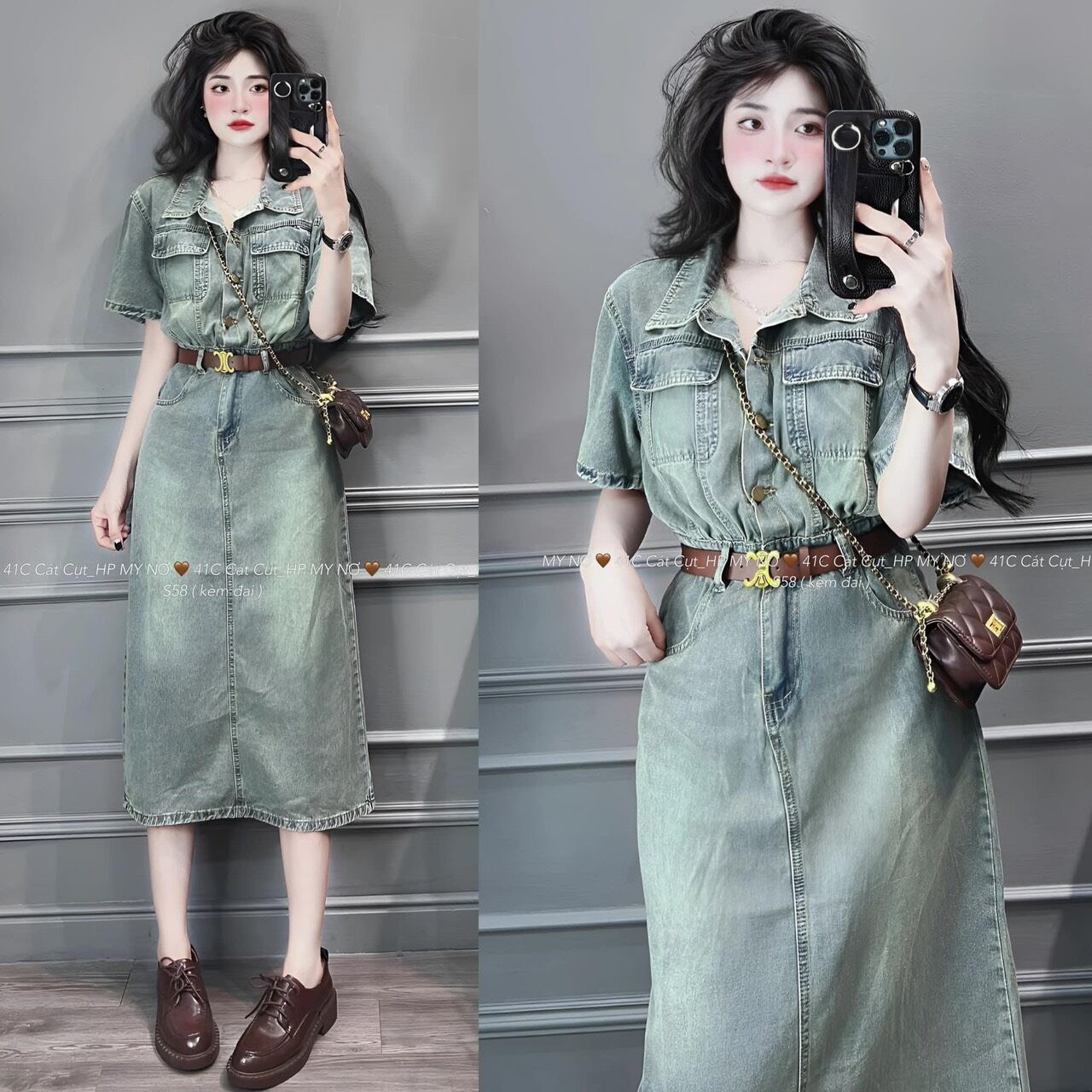 Đầm Jean sơmi kèm nịt eo (ảnh chụp thật của shop)