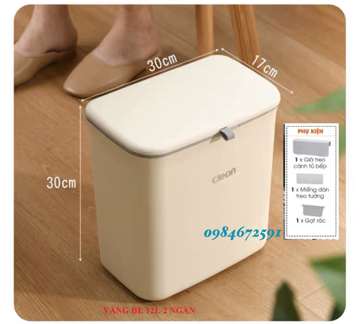 Thùng rác 2 ngăn khô ướt-thùng rác thông minh cài cánh tủ