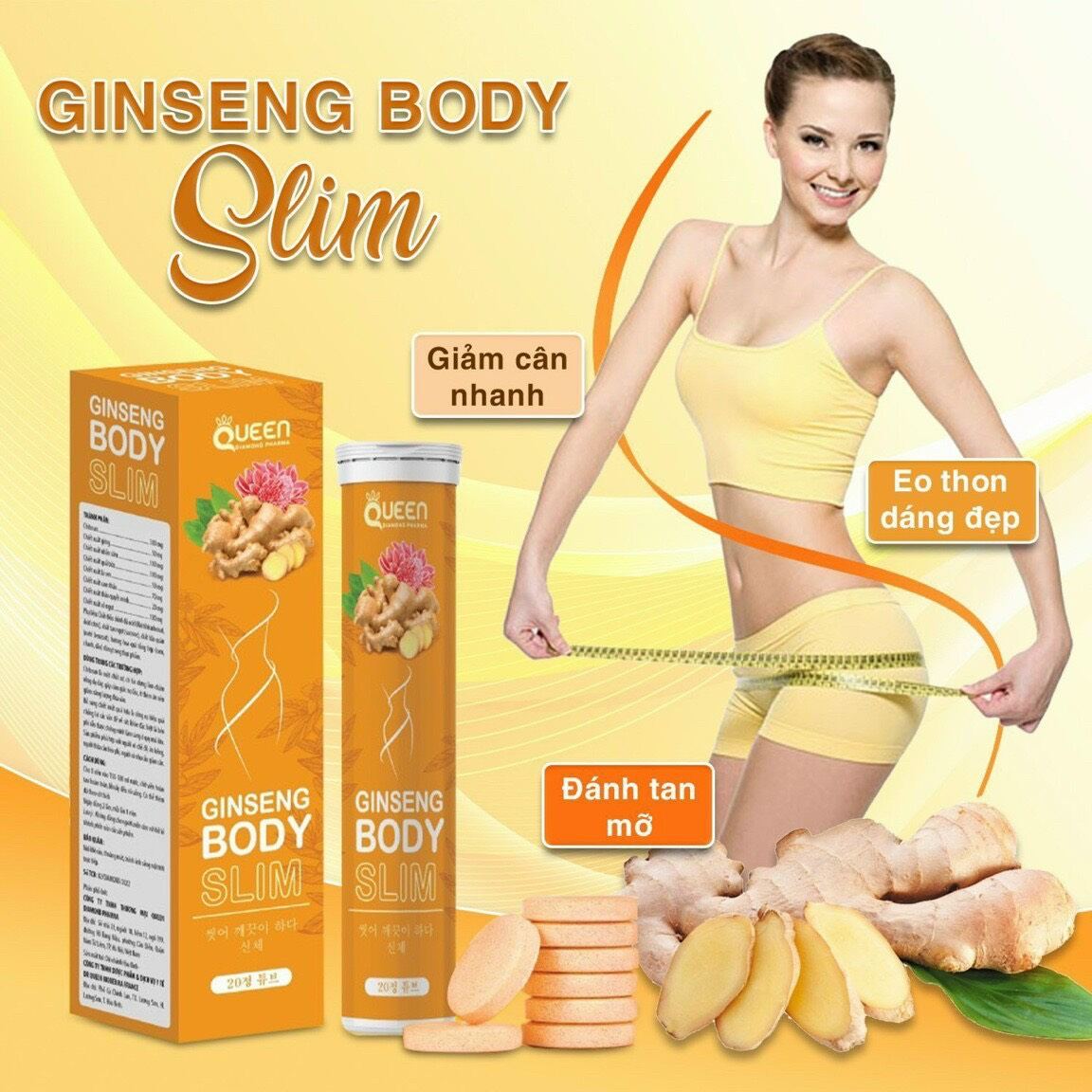 3 hộp sủi gừng ginseng giúp giảm cân, giảm mỡ cho vòng eo thon và săn chắc 1h /20viêb