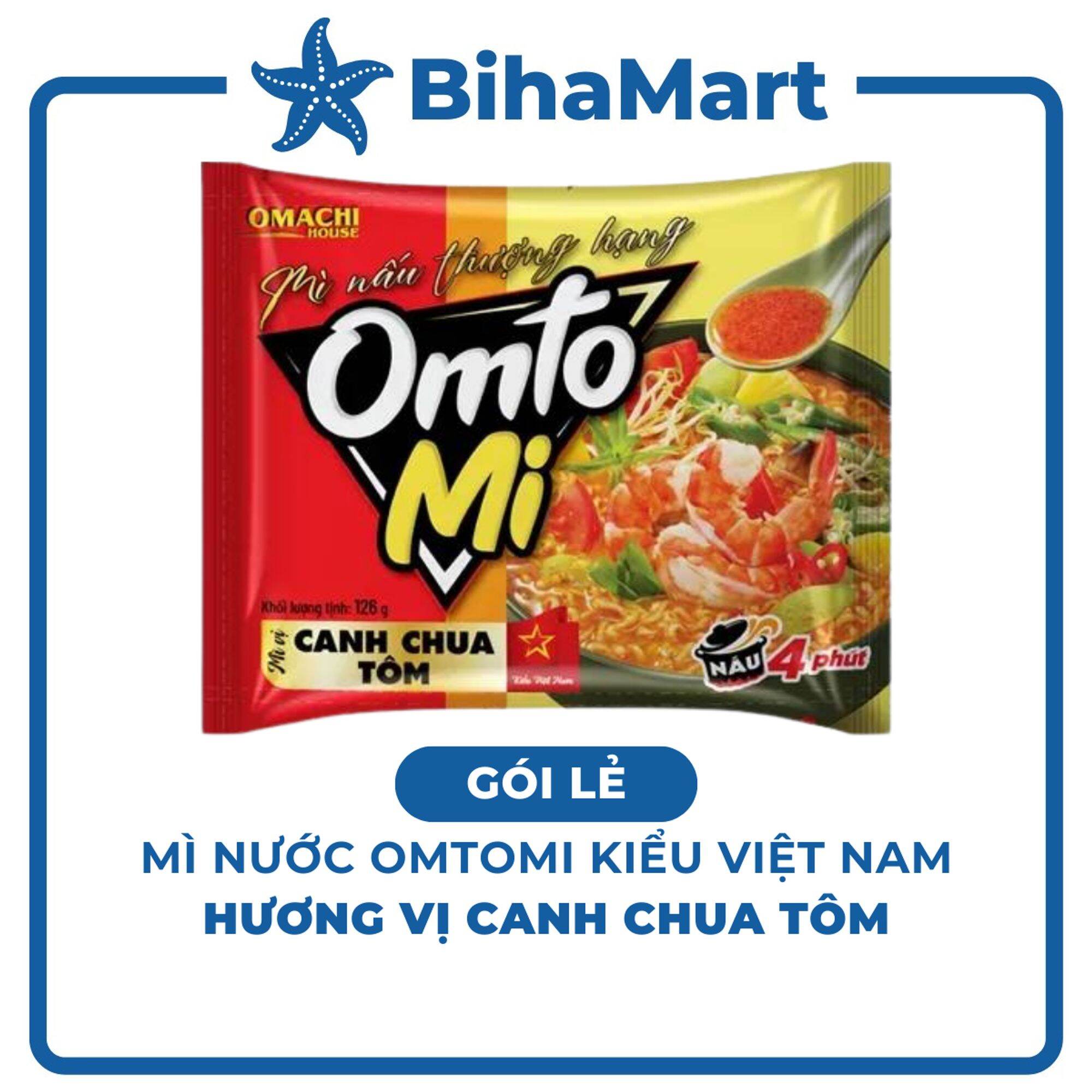 [GÓI LẺ] - OMTOMI - Mì nấu 5 phút Omtomi kiểu Việt Nam vị Canh chua tôm, Mì ăn liền Canh chua tôm, M