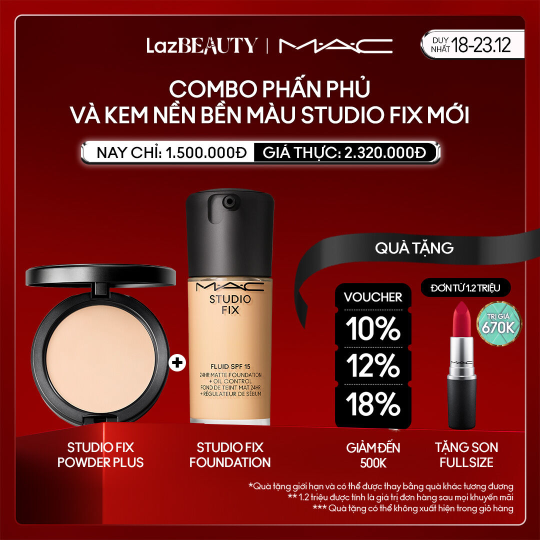   ĐỘC QUYỀN 18-23.12  MAC - Bộ 2 món: M·A·C Studio Fix Powder Plus Foundation  MAC Kaizen Studio Fix Fluid SPF 15  Kem nền dưỡng da độ che phủ linh hoạt từ trung bình tới cao dành cho da thường và da dầu  