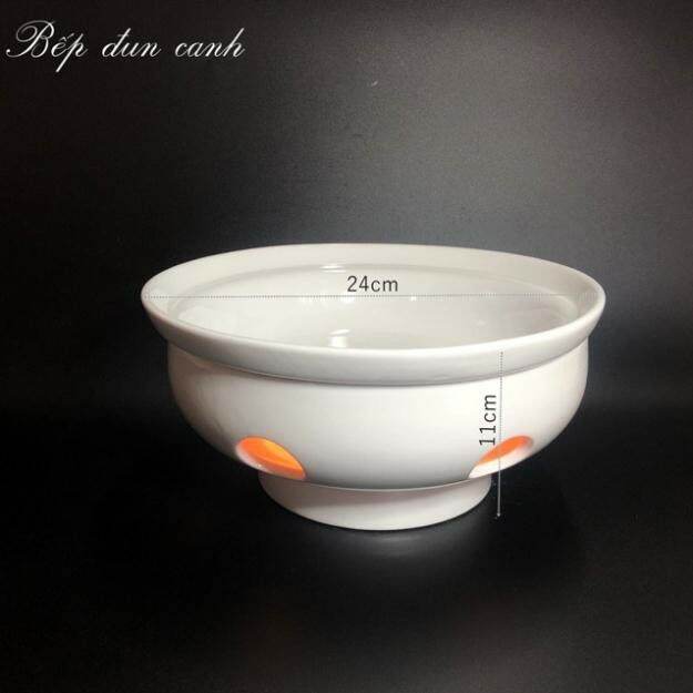 Bếp cồn trụ tròn. Bát hâm nóng thức ăn bằng nến 24cm size to gốm sứ Bát Tràng