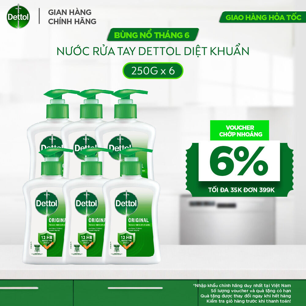 Combo 6 chai nước rửa tay Dettol kháng khuẩn - Chai 250g/Chai
