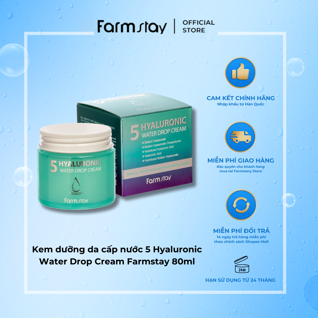 Kem dưỡng da cấp nước 5 Hyaluronic Water Drop Cream Farmstay 80ml