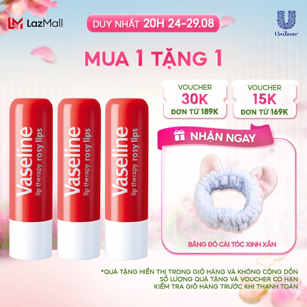 Combo 3 son dưỡng môi Vaseline hồng xinh dạng thỏi 4.8g
