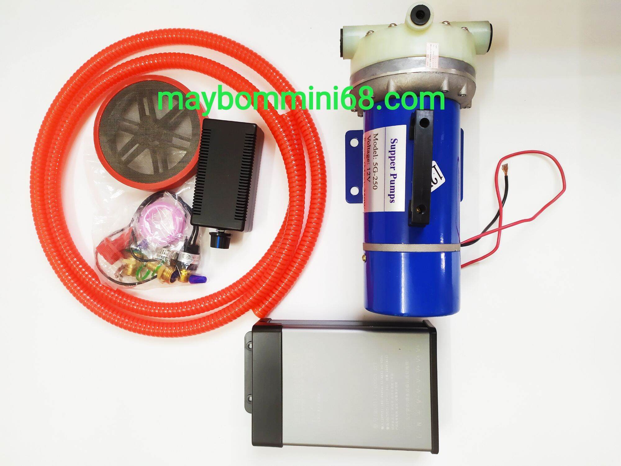Máy bơm áp lực phun thuốc, rửa xe 12v 250w kèm nguồn 12v 33a và điều tốc 12v/48v 40a