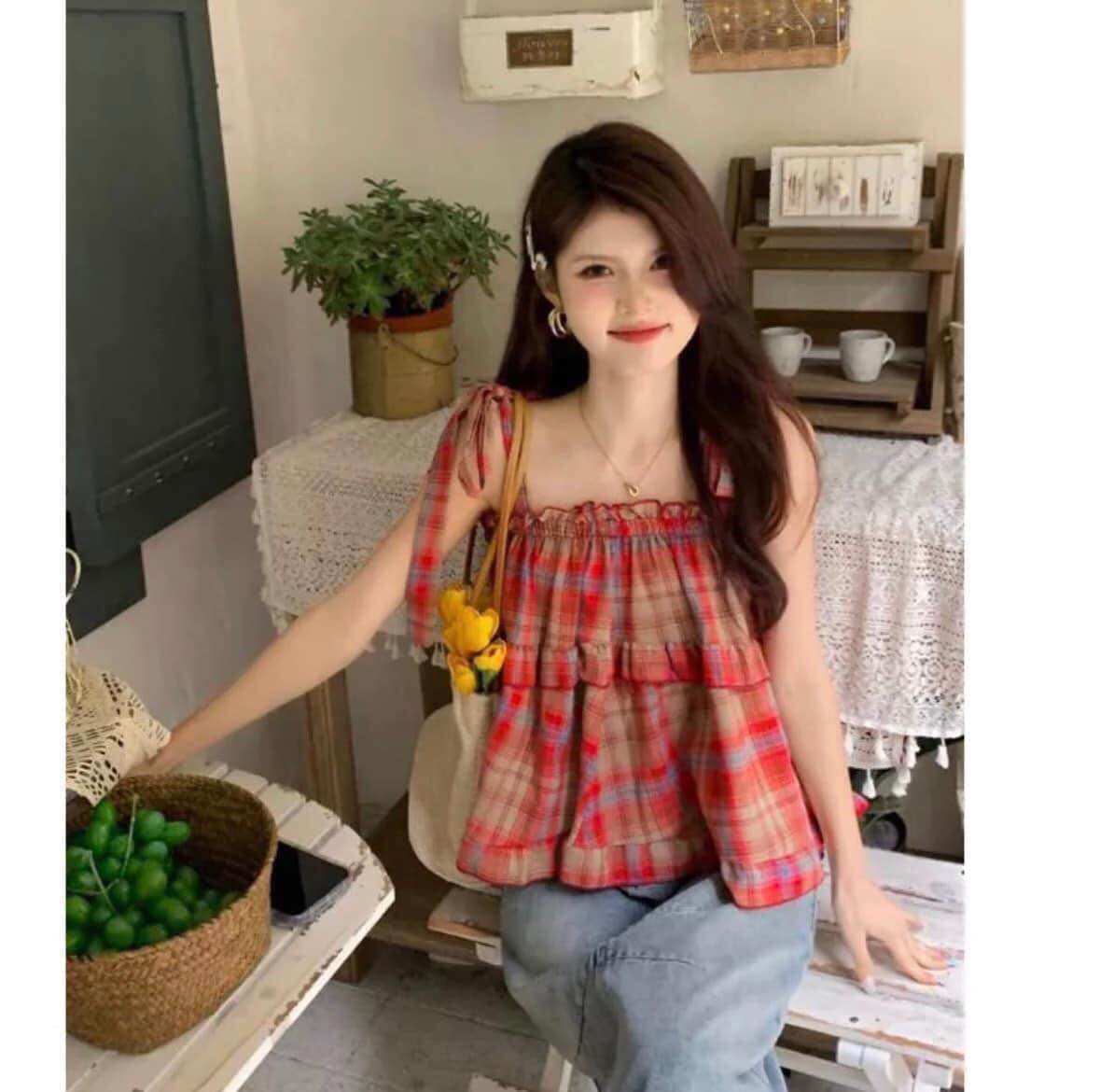 Áo hai dây babydoll chất kẻ thô