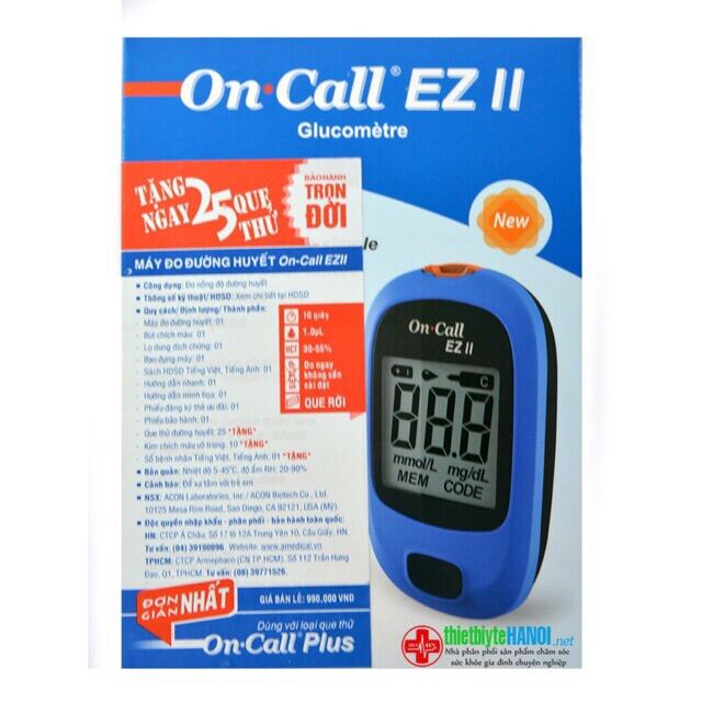 HCM Máy đo đường huyết On Call EZ II sử dụng công nghệ kiểm tra sinh hóa