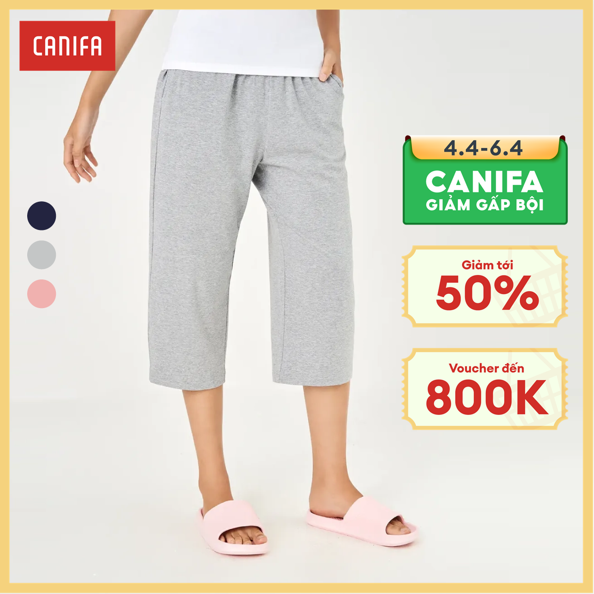 [4-6.4 VOUCHER TỚI 800K] Quần mặc nhà nữ CANIFA Quần mặc nhà chất liệu cotton co giãn quần lửng cạp chun 6LB23S004