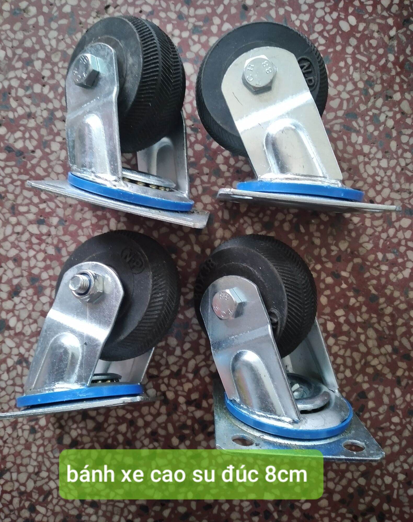 1 bộ bánh xe cao su đúc 8cm chắc chắn độ bền cao