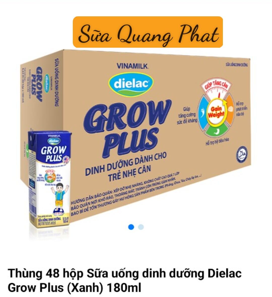 Thùng 48 hộp Sữa bột pha sẵn Dielac Grow Plus ( Xanh) 180ml
