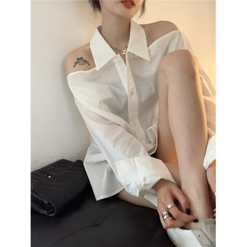 Áo sơ mi dáng dài khoét vai