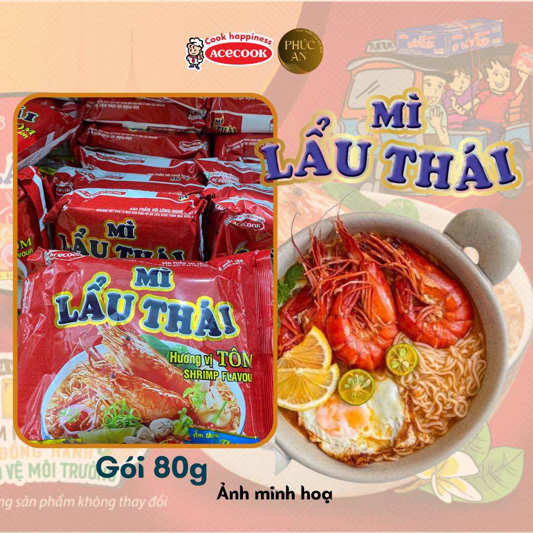 Thùng Mì lẩu Thái tôm 80g 30 gói Thai shrimp hot pot noodle ACECOOK ẩm thực Thái Lan hương vị đậm đà nhà nhà đều thích