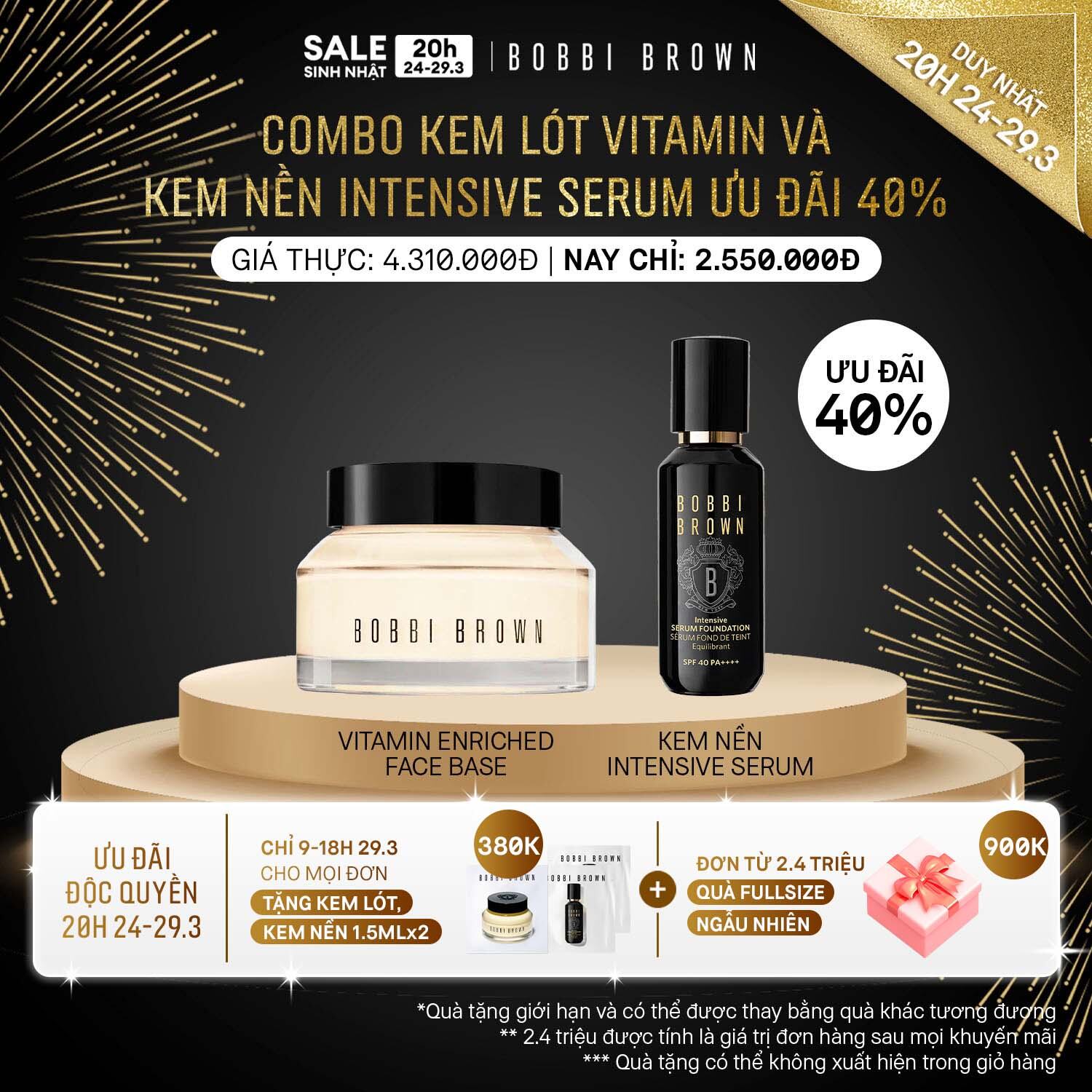 [ĐỘC QUYỀN 20H 24-29.3] Bobbi Brown - Bộ 2 món: Kem Lót Dưỡng Da Vitamin Enriched Face Base – 50ml, Kem Nền Intensive Skin Serum Foundation SPF 40/30 - 30ml