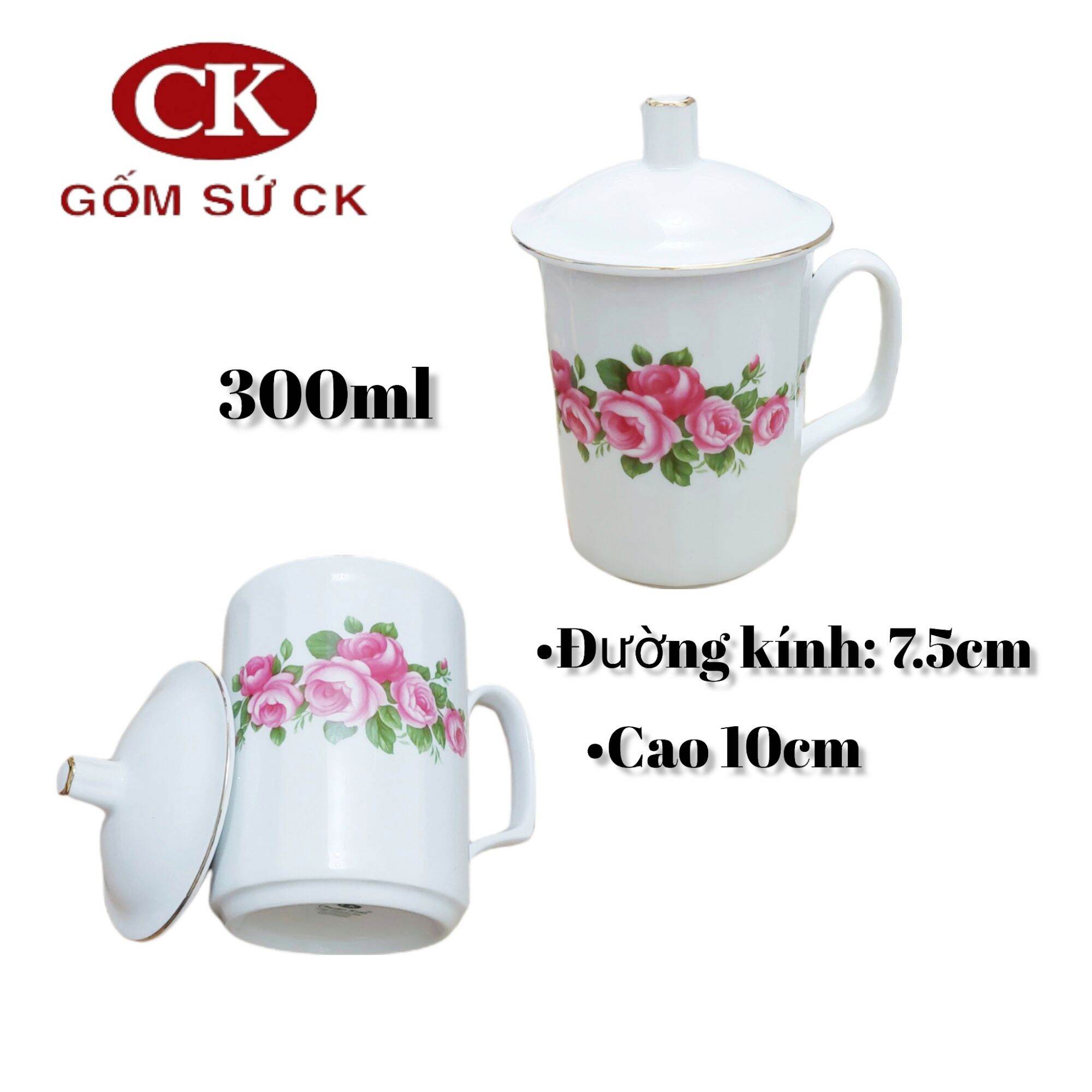 Ly sứ có nắp gốm sứ CK Việt Nam 300ml