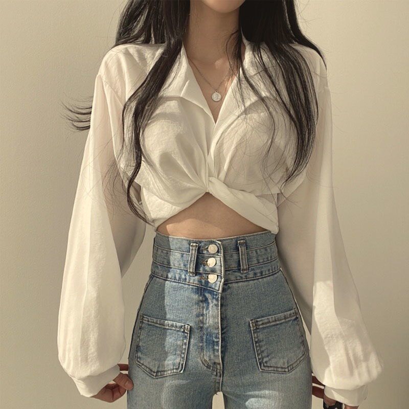 Áo sơ mi lụa croptop cách điệu siêu xinh dành cho phái nữ