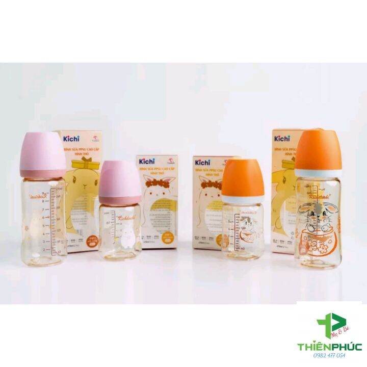Bình sữa cổ rộng PPSU  hoạ tiết thỏ 170ml/270ml. Hàng chính hãng Cty Kichilachi